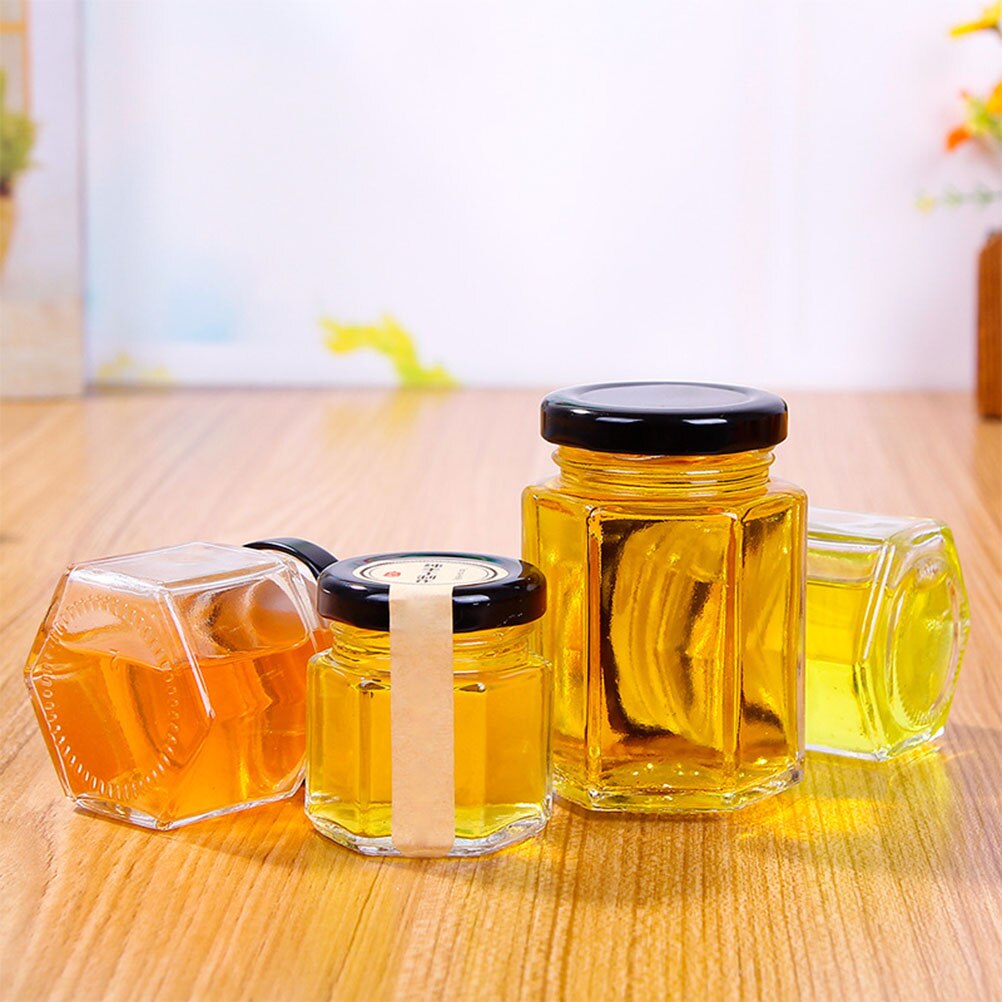 Bouteille hexagonale transparente en verre, 45ml/85ml, bocal vide pour stockage de miel, bocal de sucre, pour la cuisine à domicile 10 pièces