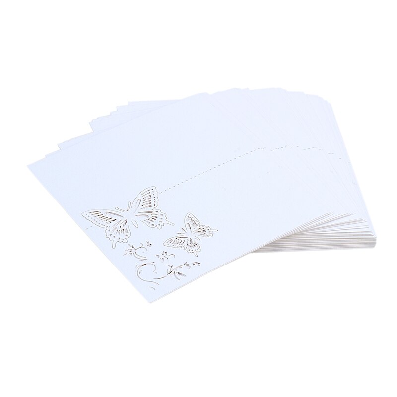 60x sommerfuglblomst placeringsbordnumre gæstesædernavnskort til dekoration af bryllupsfest (hvid)