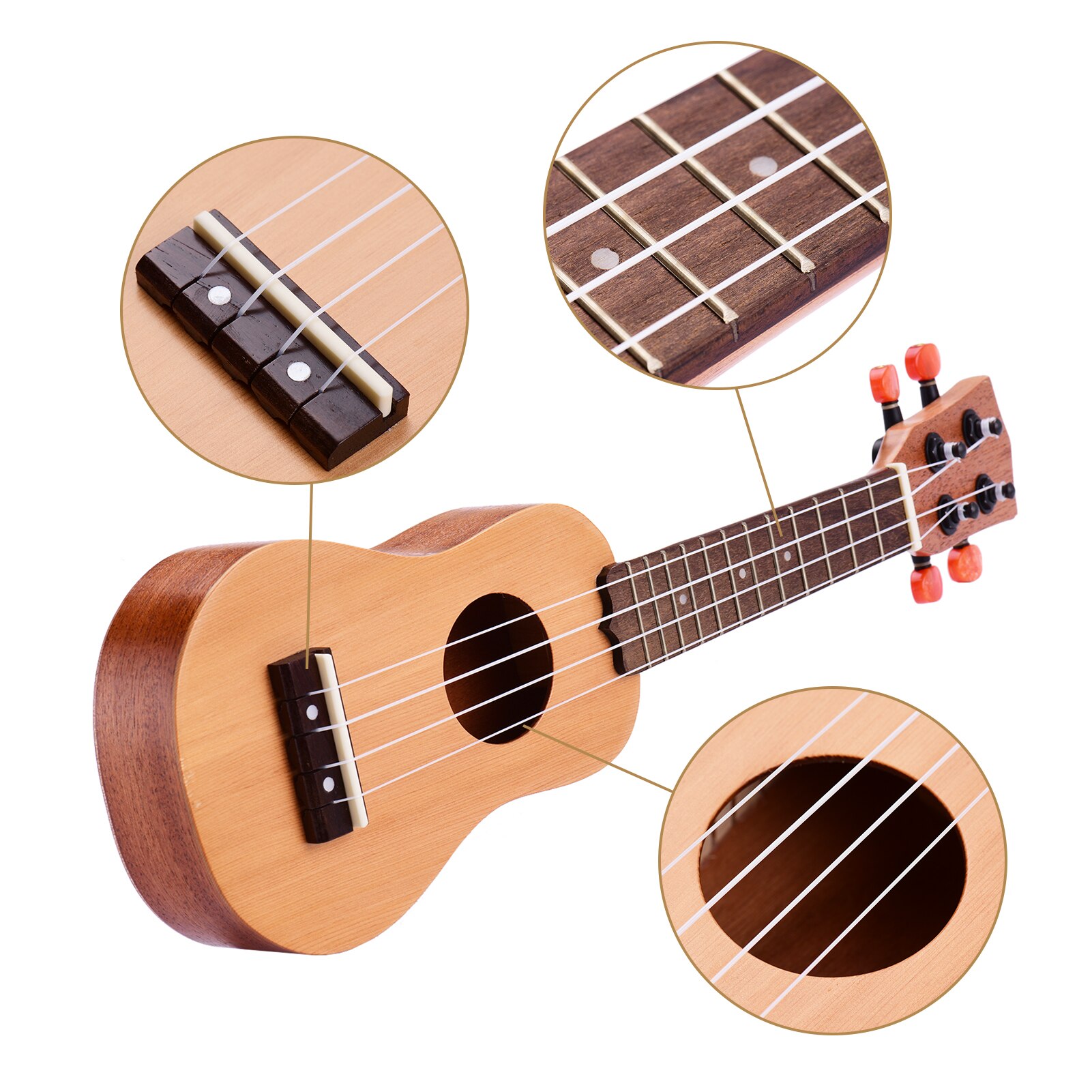 Muslady 17 Inch Mini Acoustic Ukulele Travel Portable Ukelele Uke Pocket 4-string Guitar Red Pine Topboard with Carry Bag