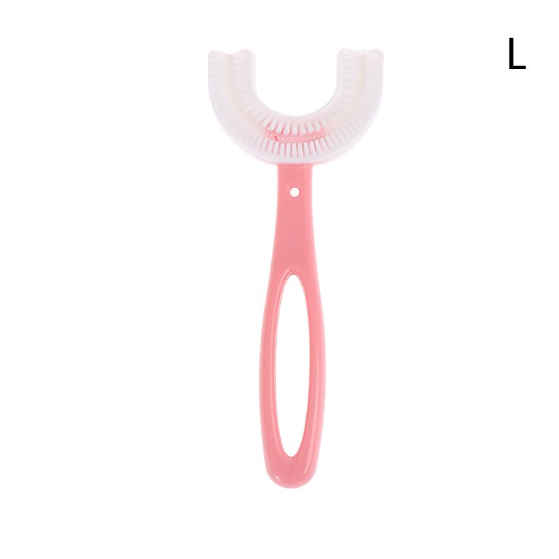 1PCS Cartoon Pattern Hand-Held Version U Silicon Toothbrush Children's Infant Toothbrush Mouth-Cleaning Manual Toothbrush: pink L