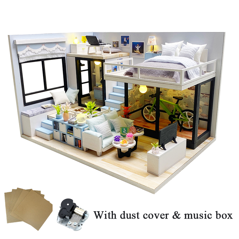 Maisons de poupées en bois pour adultes, bricolage, Kits de construction miniatures avec meubles, maisons de poupées légères, jouets, d'anniversaire pour adultes: Couleur chocolat