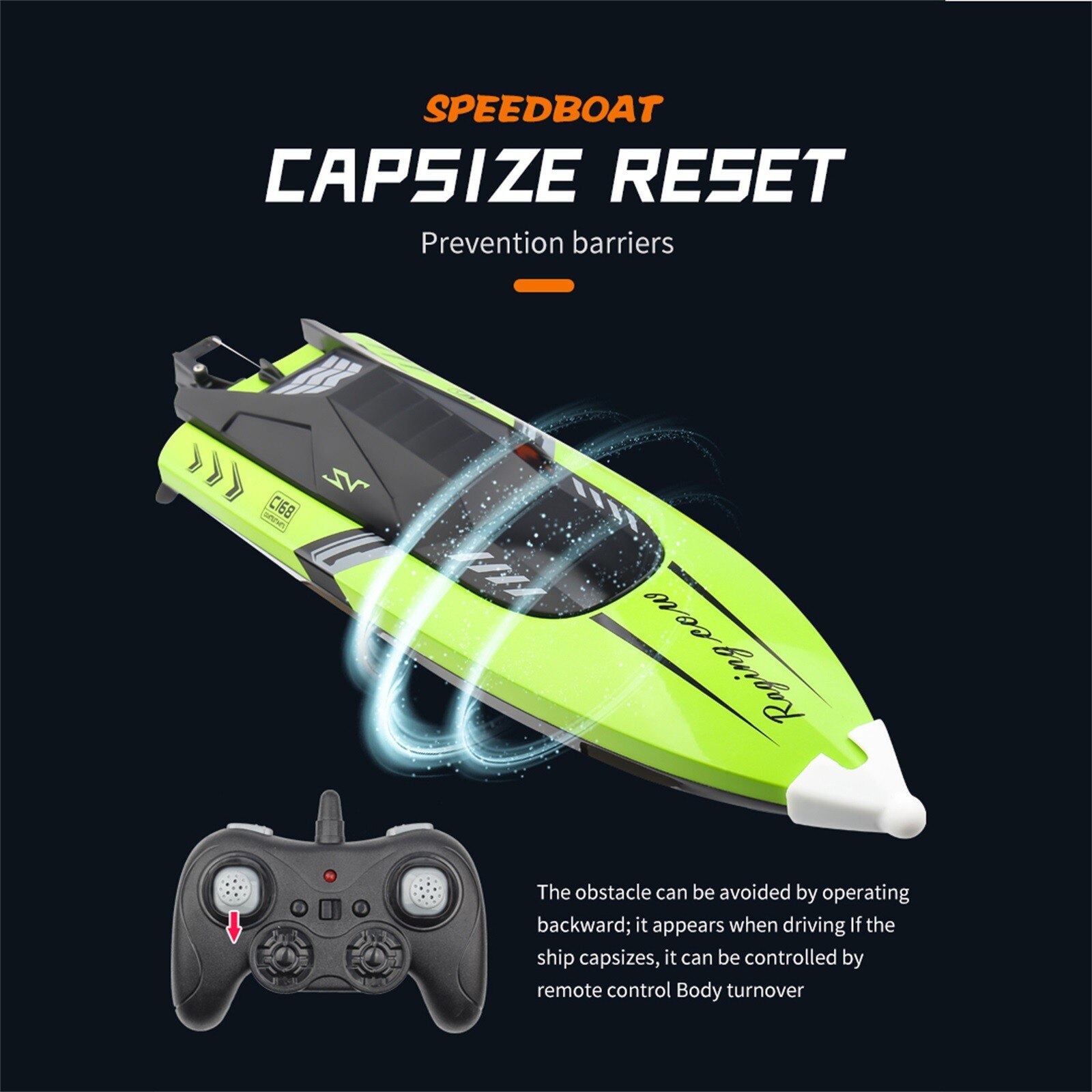 Rc Boats 180 Degree Roll Speedboat C168 Rc Boats High Speed Remote Control 2.4ghz Waterproof Toy For Pools Lakes