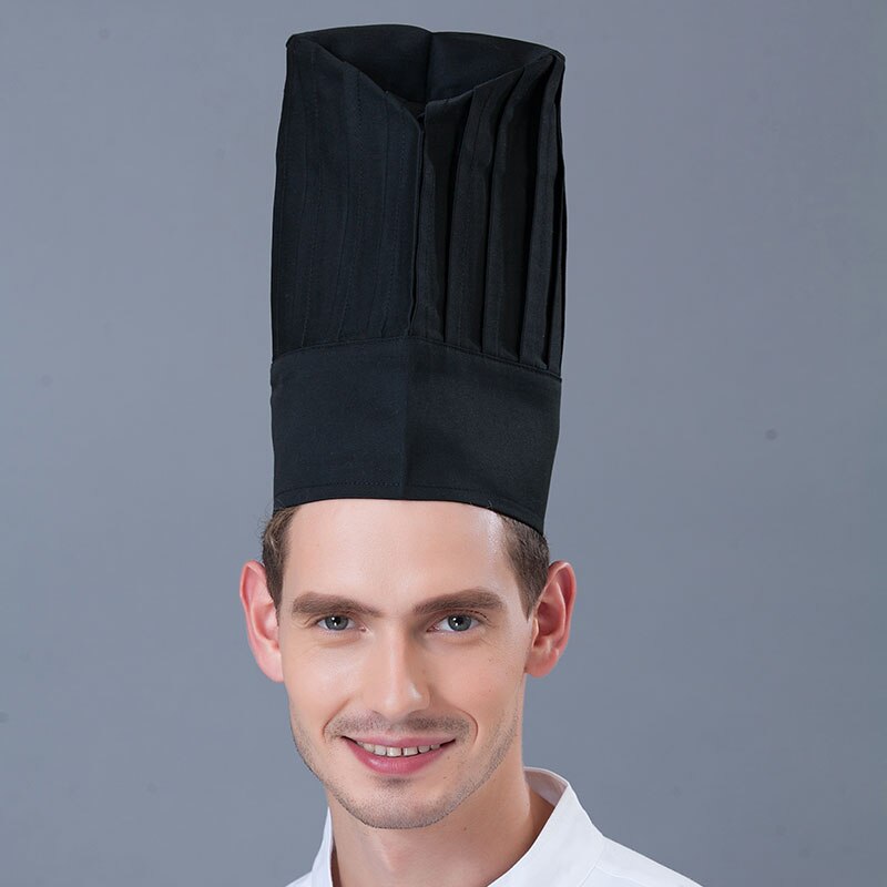 Casquette de cuisine pour hommes et femmes, chapeau de Chef en tissu à carreaux, solide, noir, rouge, blanc: black 30cm