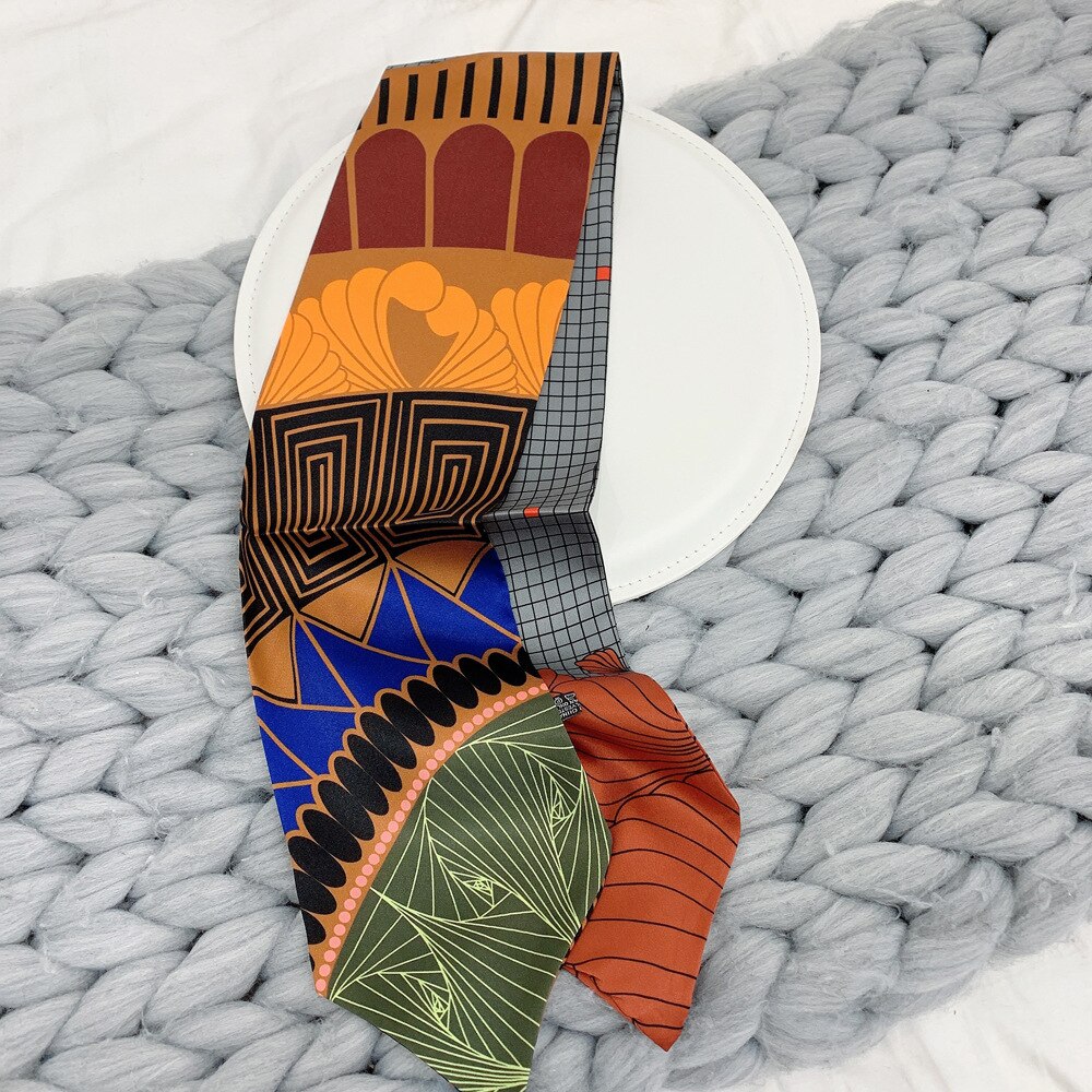 Factory Double Printing Long Silk Women Neckerchief Skinny Bag Scarf Female Neck Twill Silk Scarf Head Scarves Wraps For Ladies:  army green