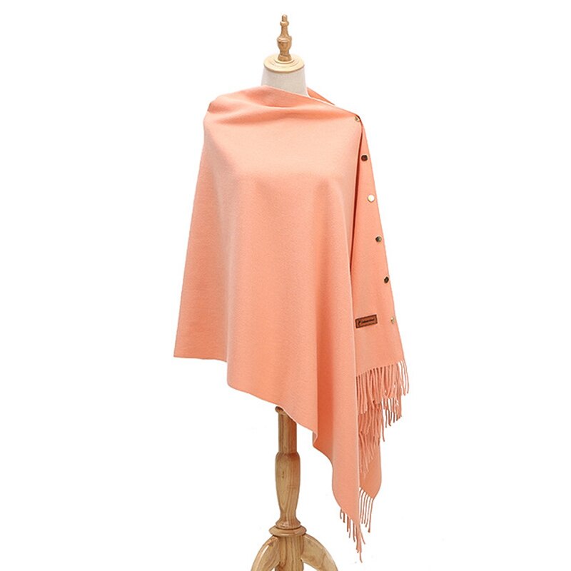 Luxe merk sjaal poncho dames kasjmier effen sjaal cape met knopen multifunctionele deken fular mujer: Perzik