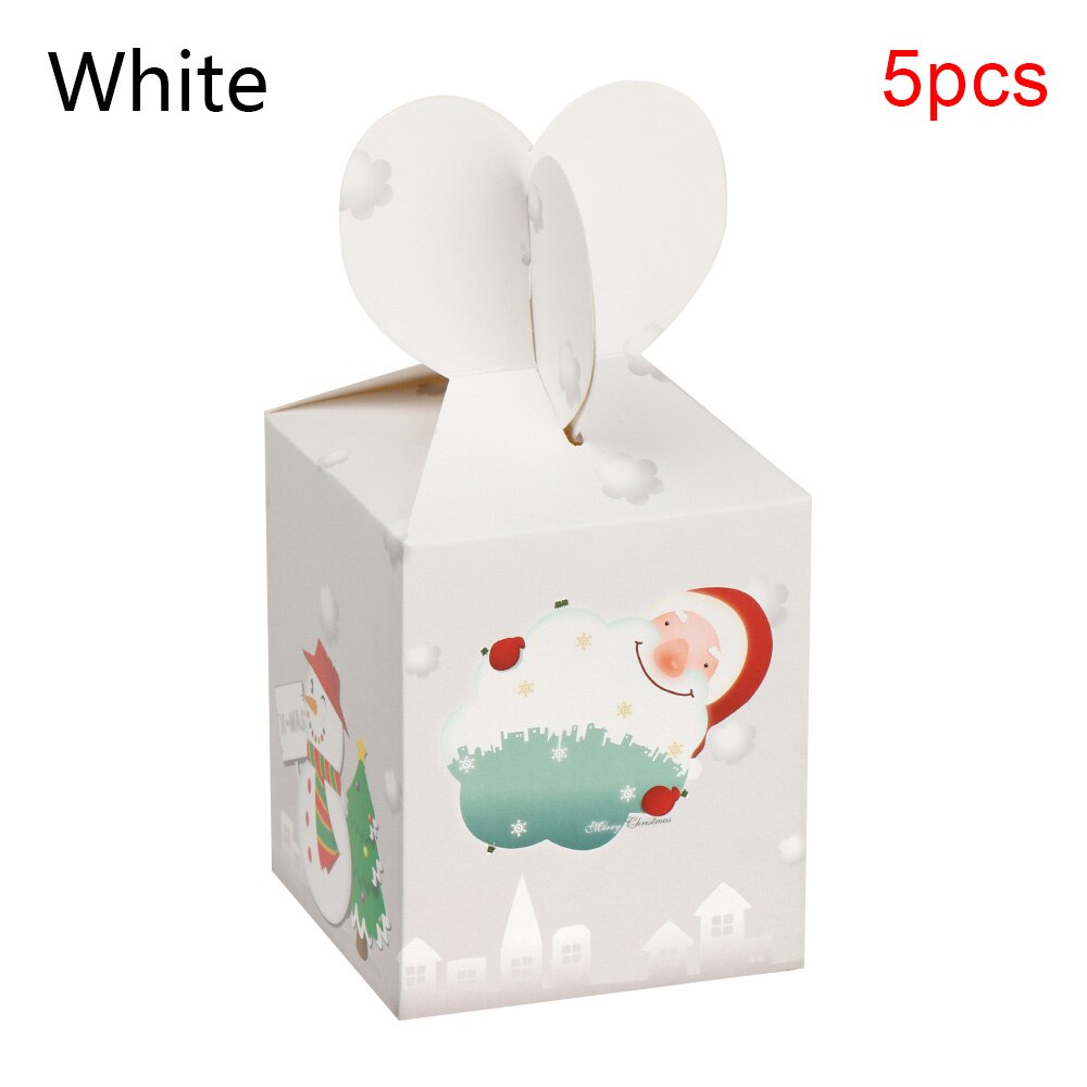 5 stk / sæt glædelig jul slikpose taske juletræskasse papir æblekasse slikpose containerforsyning dekoration: Hvid