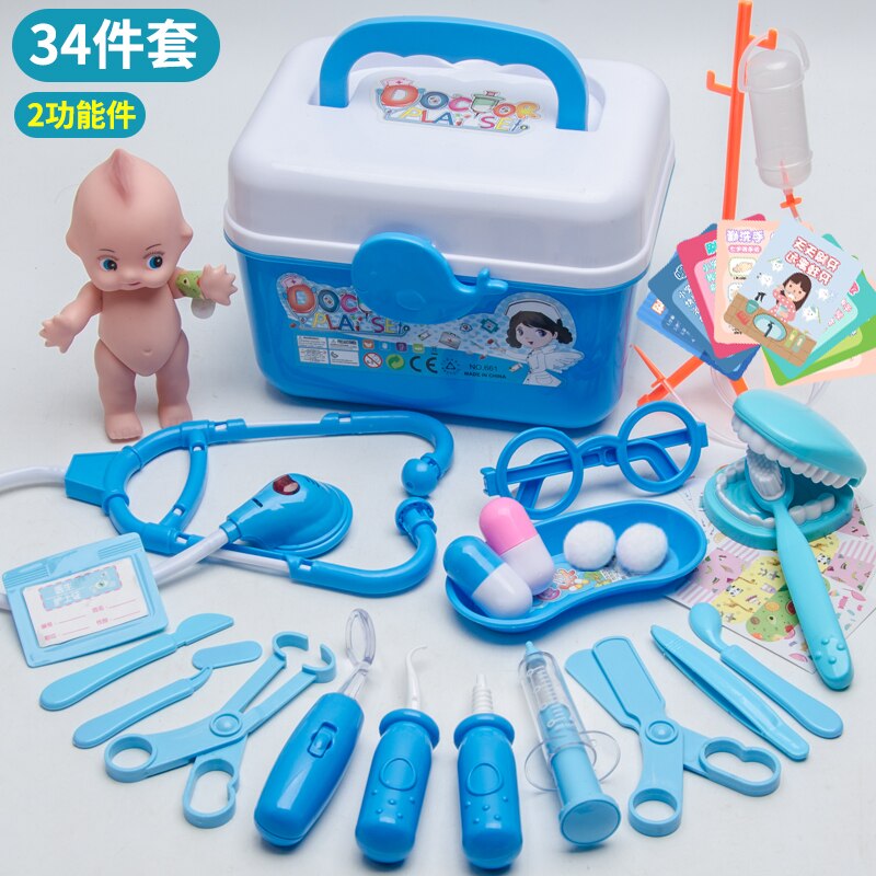 Nuovo Bambini Medico Set Giocattolo Per I Bambini Accessori Per Bambini Gioco di Ruolo Medico Dentista Giocattoli Ospedale Medicina Giochi Di Imitazione: 34pcs blue