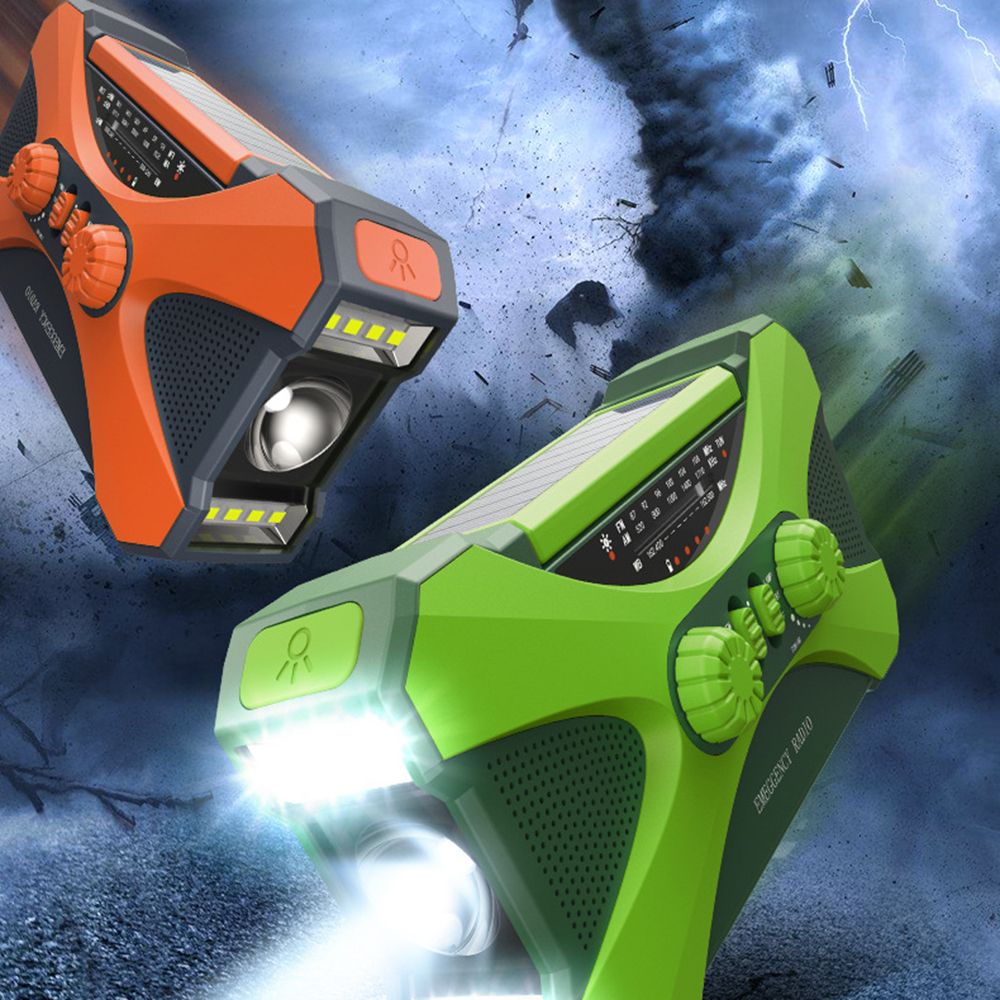 Portable Radio Hand Crank 3-in-1 Reading Lamp Flashlight Solar Charging AM FM NOAA Emergency 10000mAh Power Bank for Cell Phone