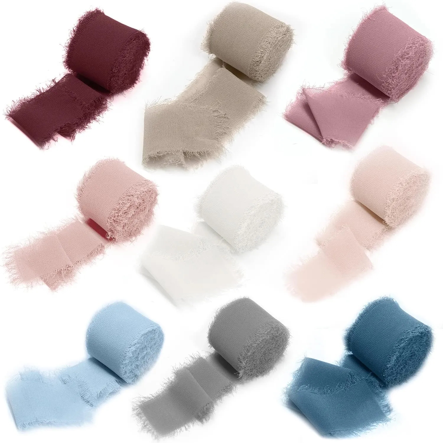 4CM * 5M Nastro di seta chiffon antirughe con bordi sfilacciati fatti a mano per invito a nozze Decorazione da avvolgimento Bouquet da sposa artigianale con frange trasparenti