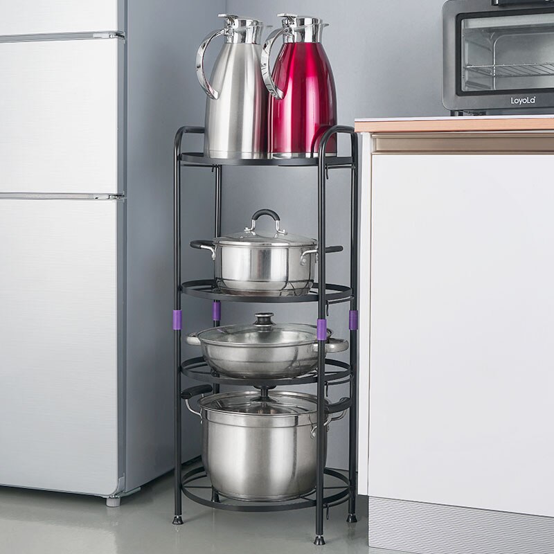 kitchen storage pot floor multi-layer corner rack electric rice cooker rack black kitchenware storage pot rack WF1105