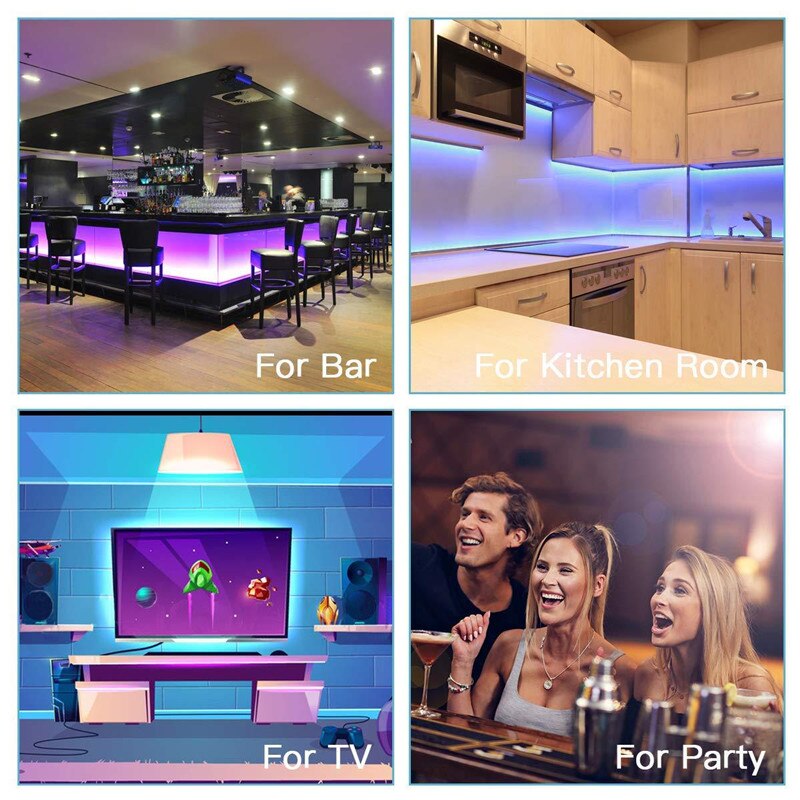 LED Strip Light Waterproof 16.4ft RGB LED Rope Lighting Full Kit with 44-keys IR Remote Controller Power Supply Home Bed Room