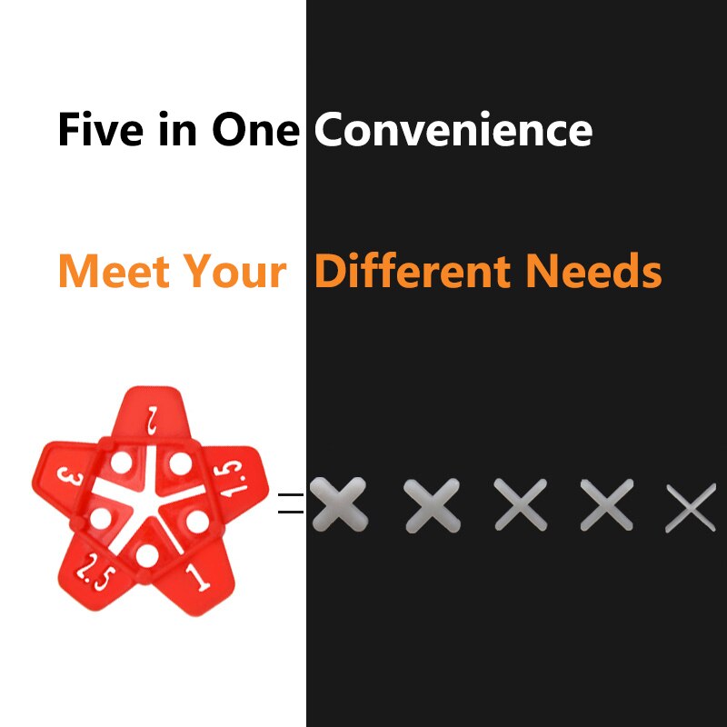 50pcs Tile Leveling System Five Size in One Removable Wall Tiles Gap Locator Can Reuse Cross Floor Construction Tools 1mm-3mm