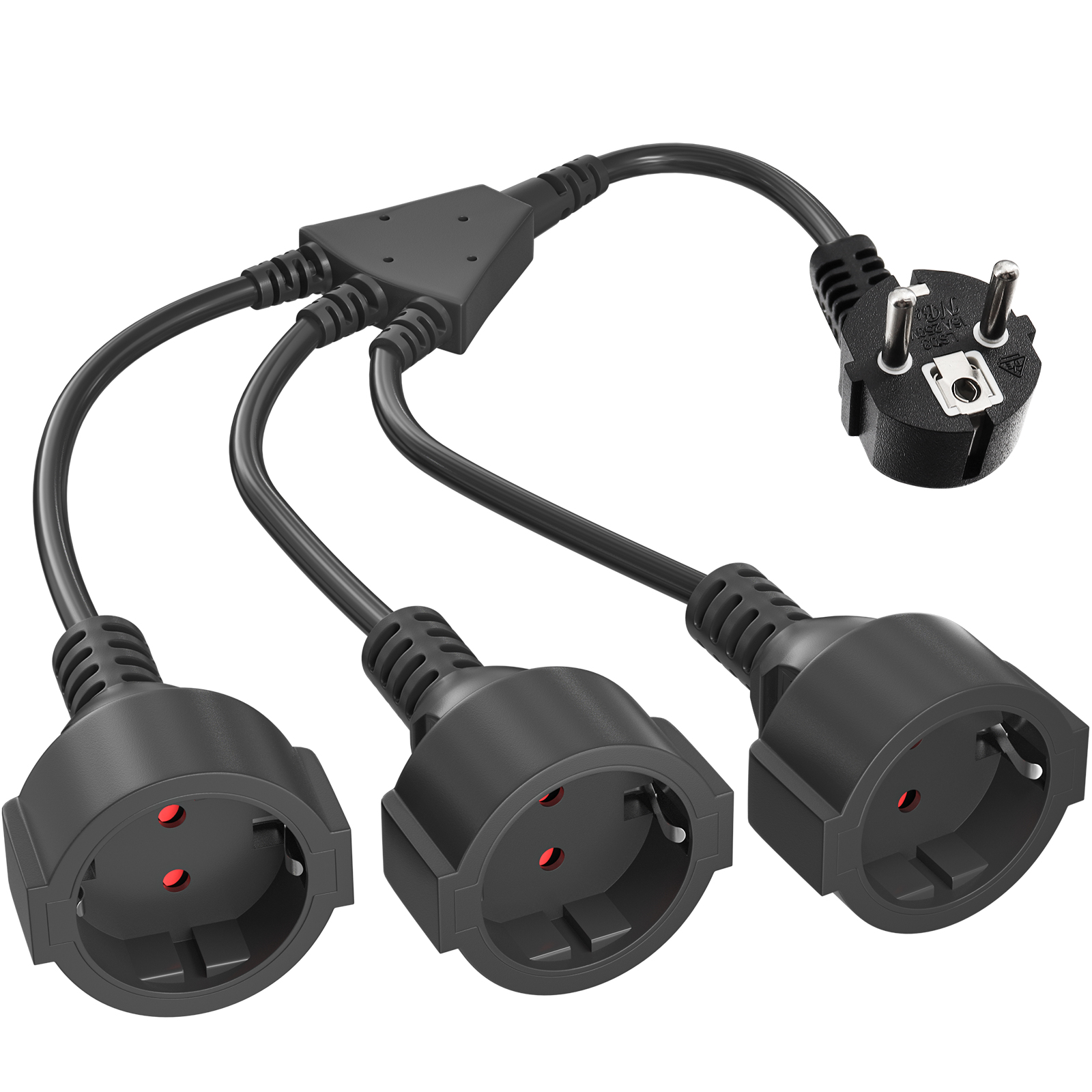 EU European Power Extension Cord with 3 AC Schuko Socket 250 V/16A Supply Electric Cable Triple Plug Adapter For Computer Home: black