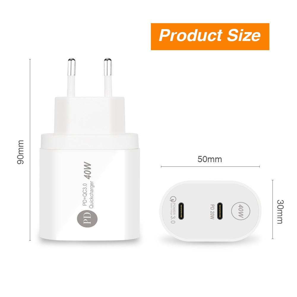 PD 40W double USB Type C Charger QC 3.0 Fast Charging Travel Wall Charger EU US UK Plug for mobile phone charger