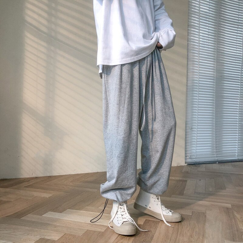 2020 męskie spodnie szerokie nogawki dorywczo spodnie sportowe styl biodro-hopowy spodnie harem czarne/szare spodnie Streetwear spodnie dresowe robić biegania M-2XL: M / lekki szary