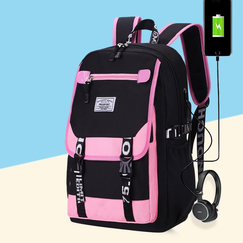 BPZMD Women girls School Backpacks Anti Theft USB Charge Backpack Waterproof Bagpack School Bags Teenage Travel Bag: Style 8