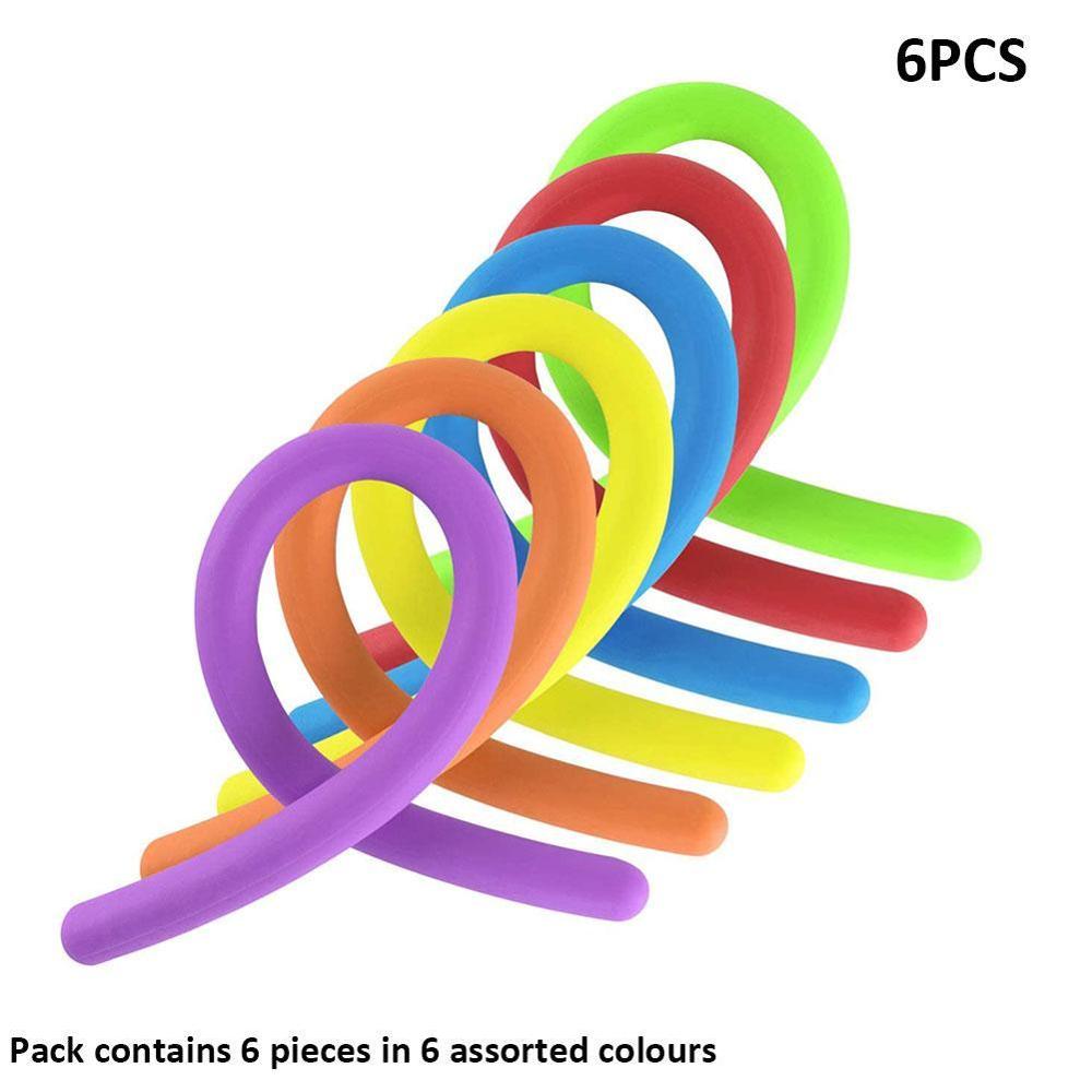 6 Stks/partij Tpr Zachte Anti Stress Touw Speelgoed Fidget Noodle Stretch/Pull/Twirl/Wrap/Squeeze Speelgoed neon Slings Diy Hand-Gebreide Touw