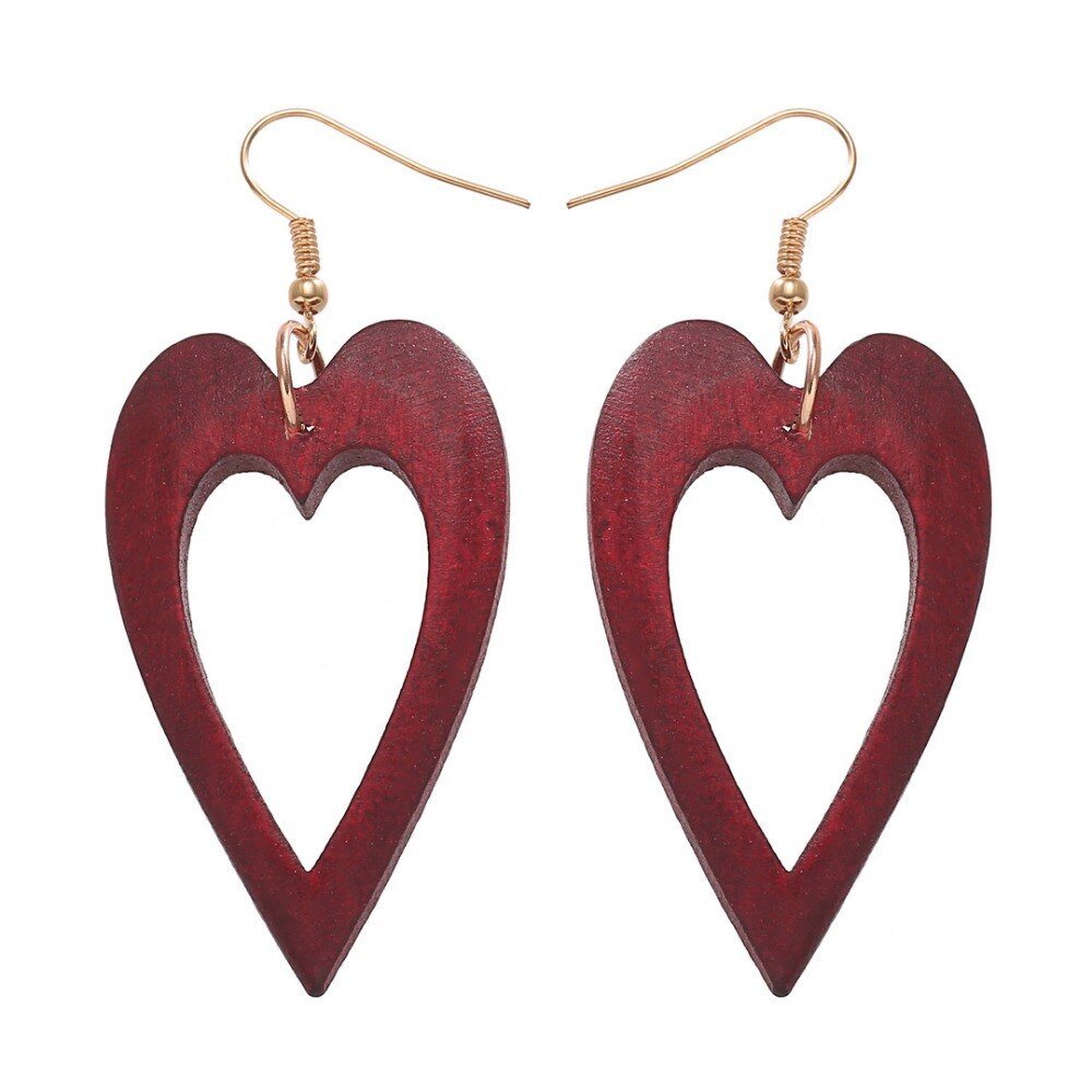 YULUCH-pendientes de madera con forma de corazón para mujer, aretes colgantes, hechos a mano, para