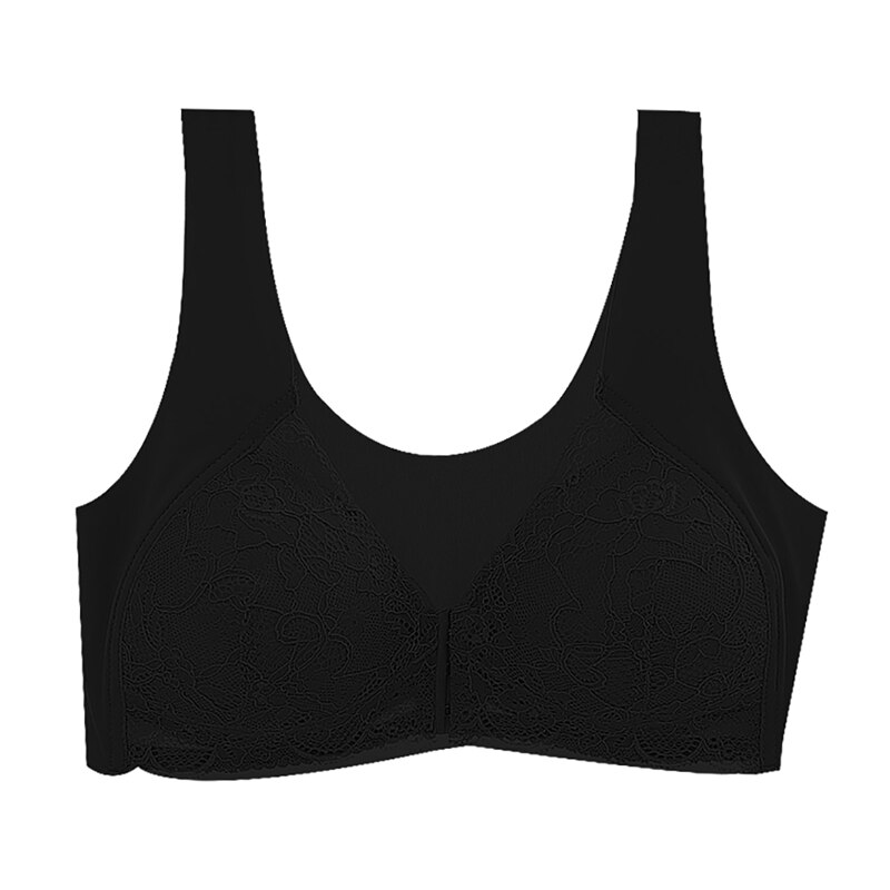 Women Seamless Sports Bra Adjustable Front Closure Elastic V-neck Push Up Underwear Lace Trim Sports Bras Women's Sportswear: B / XL