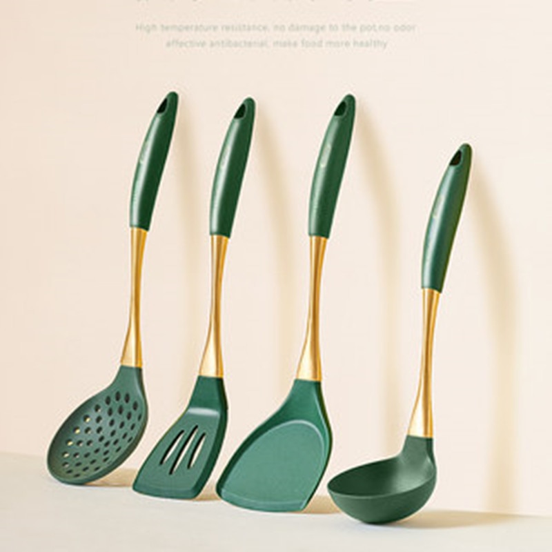 Green Silicone Cooking Tool Stainless Steel Handle Spatula Soup Spoon kitchen tools Home Non-stick Kitchen Untensils kitchenware