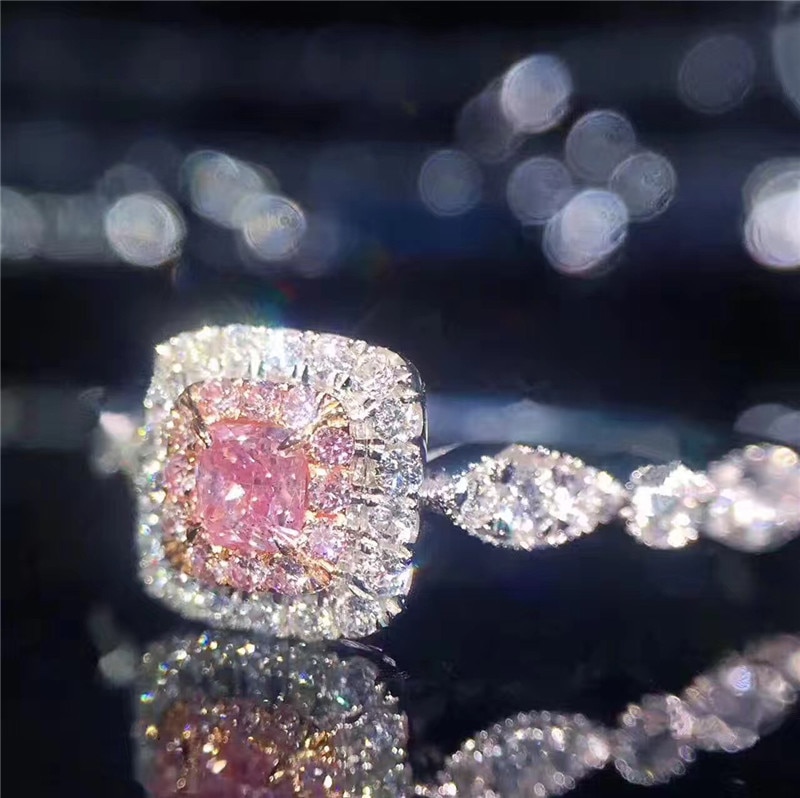 CC Charms-anillos de plata de ley 925 para mujer, joyería de Boda nupcial cuadrada rosa, accesorios de compromiso para mujer CC705