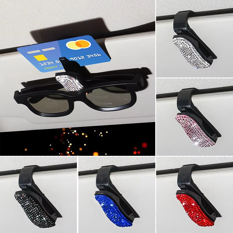 Support de pare-soleil pour lunettes de soleil, support en strass, lunettes de soleil portables, Clip en cristal pour voiture, accessoires de décoration