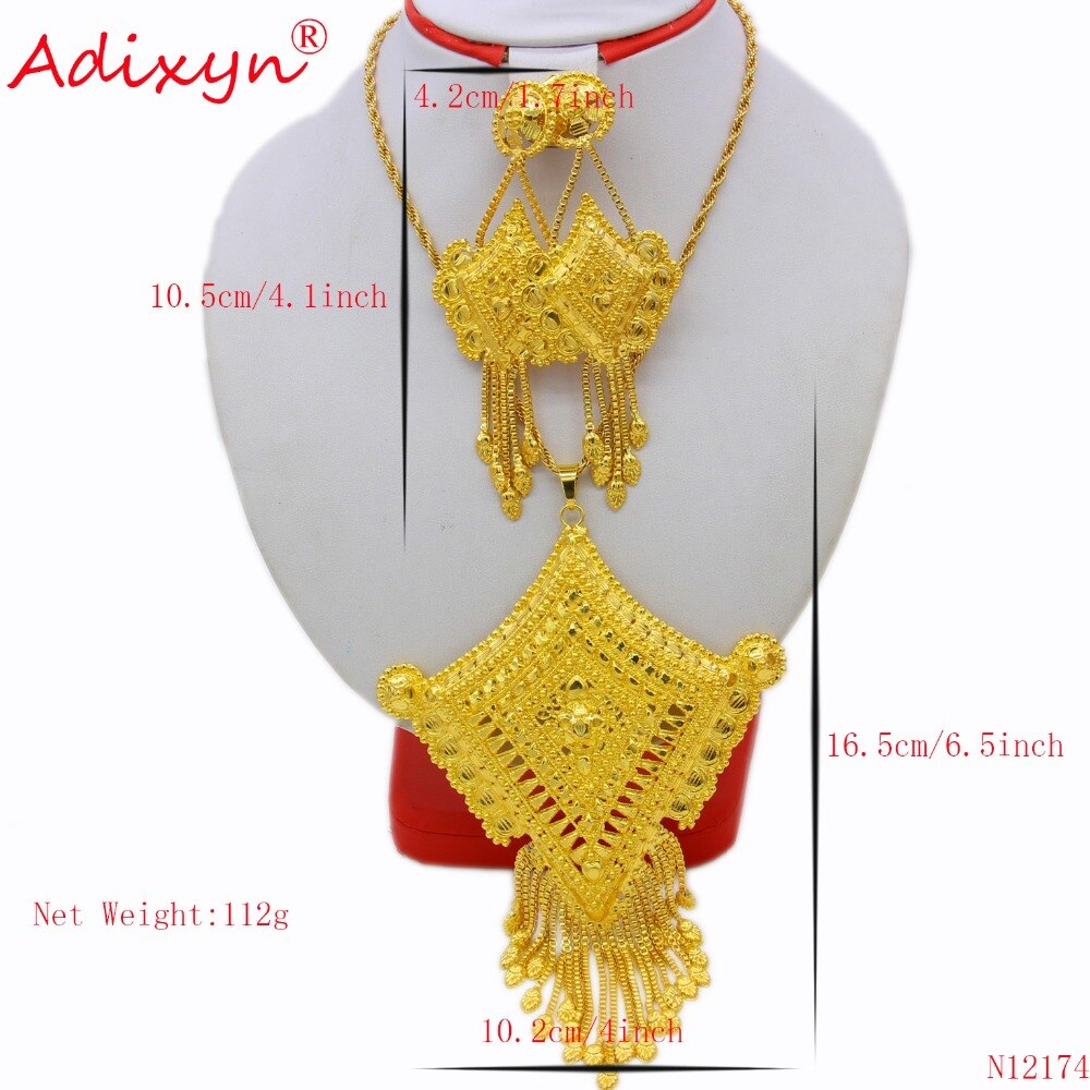 Adixyn Quadrilateral Shape India Necklace/Pendant/Earrings Jewelry Set For Women Gold Color African Party free box N12174