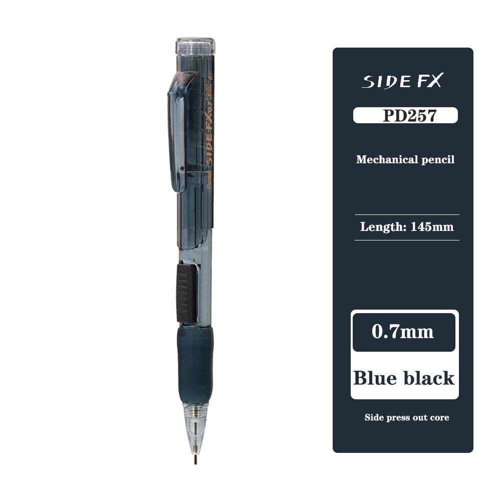 Japanese Pentel Mechanical Pencils PD255 Side Press Out Lead Core 0.5mm/0.7mm Rubber Retractable Activity Pencil Stationery: 0.7mm Blue black