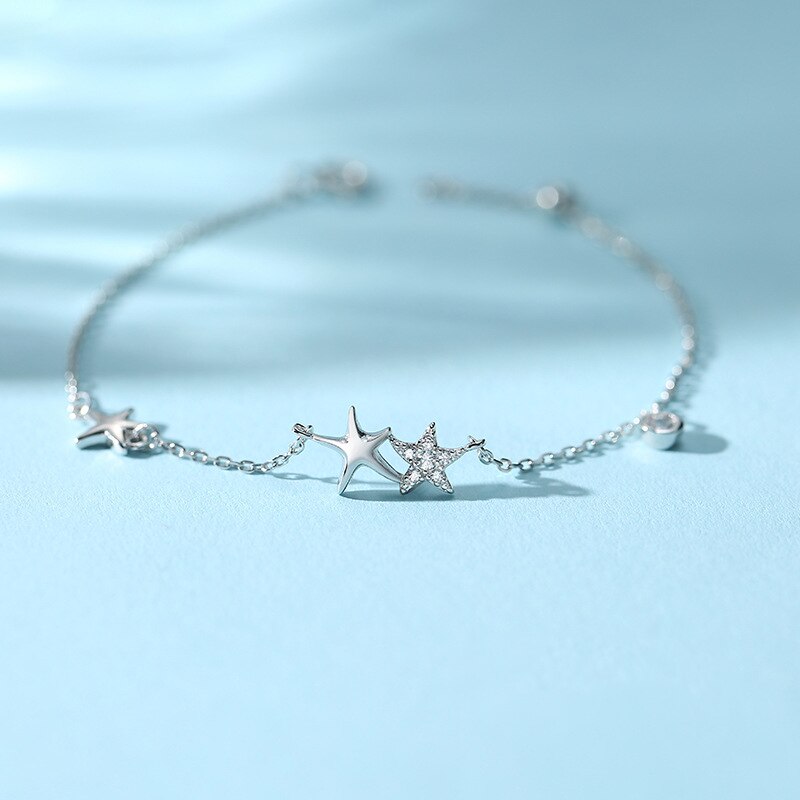 ANENJERY lune étoile Imitationn perle Bracelet à breloques 925 argent Sterling dégradé pierre de lune Zircon Bracelet pour les femmes S-B304