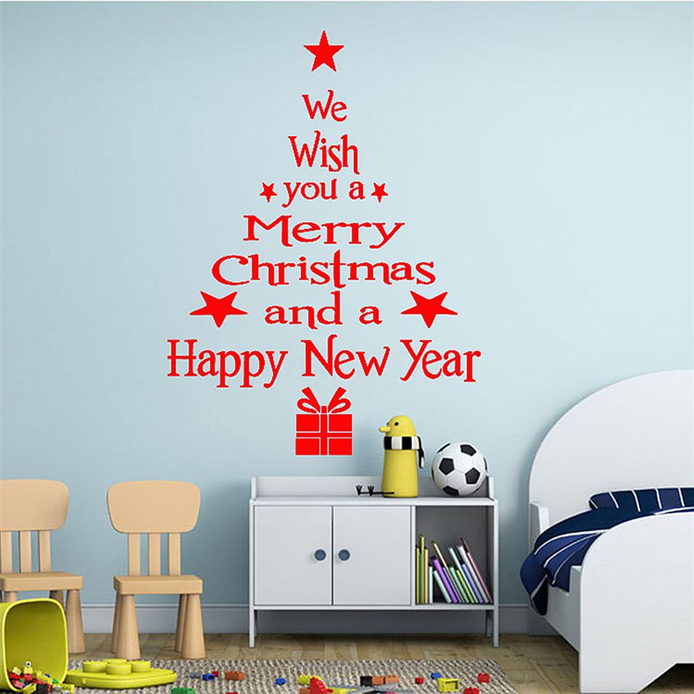 Merry Christmas Wall Sticker Waterproof Blessing Christmas Tree Happy Year Wall Sticker Decals Window Home Decor