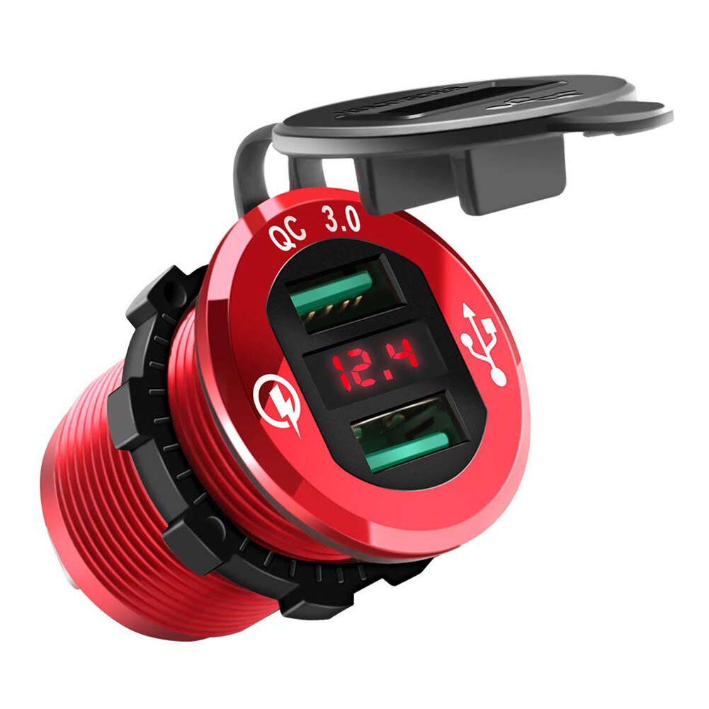 Quick Charge 3.0 Waterdichte Dual Poorten Usb Charger Socket Adapter Outlet Display Voltmeter Voor Auto Boot Motorfiets Voertuig: Goud