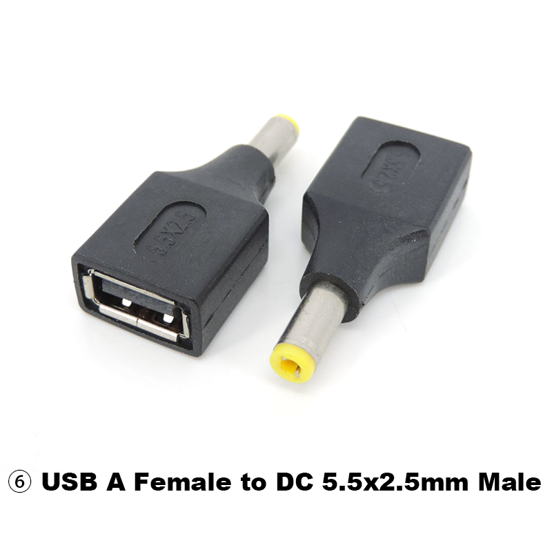 usb type A female to DC male 2.5x0.7 3.5x1.35 4.0x1.7 5.5x2.1 5.5x2.5 male 5.5x2.1 jack female power adapter connector converter: Brown