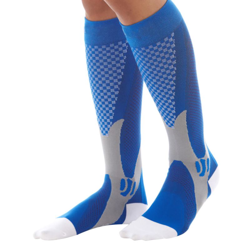 Unisex Been Ondersteuning Stretch Magic Compressie Sokken Prestaties Sport Running: Blauw / M