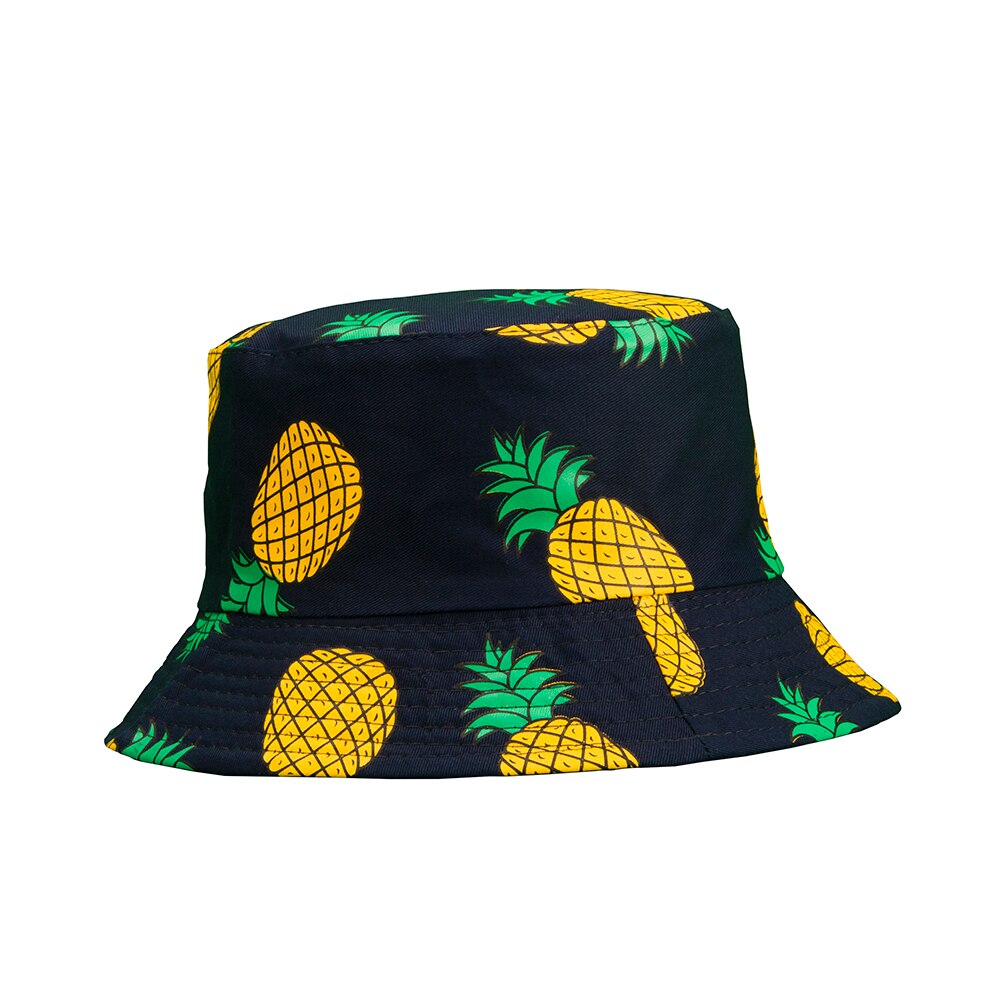 Vache seau chapeau pêcheur femme petit bord bassin chapeau petit frais prélégié rayure à carreaux imprimé rue voyage parasol chapeau: Pineapple navy blue