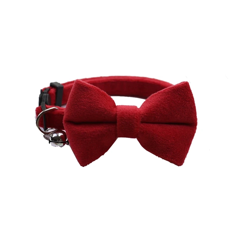 Samt-schleifen-katzenhalsband mit verstellbarem sicherheitsverschluss, einfarbiges katzenhalsband mit glöckchen, haustierzubehör: Rot