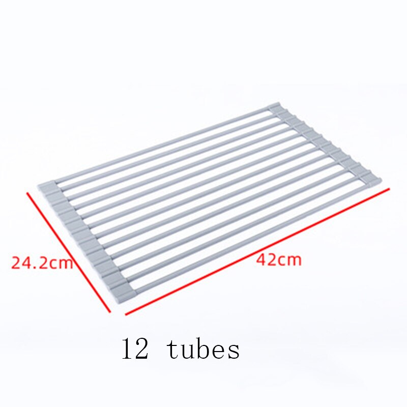 Foldable Dish Drying Rack Multi-Use Kitchen Silicone Drainer Over Sink Fruit Vegetable Meat Organizer Tray Drainer: C-12tubes-24X42CM