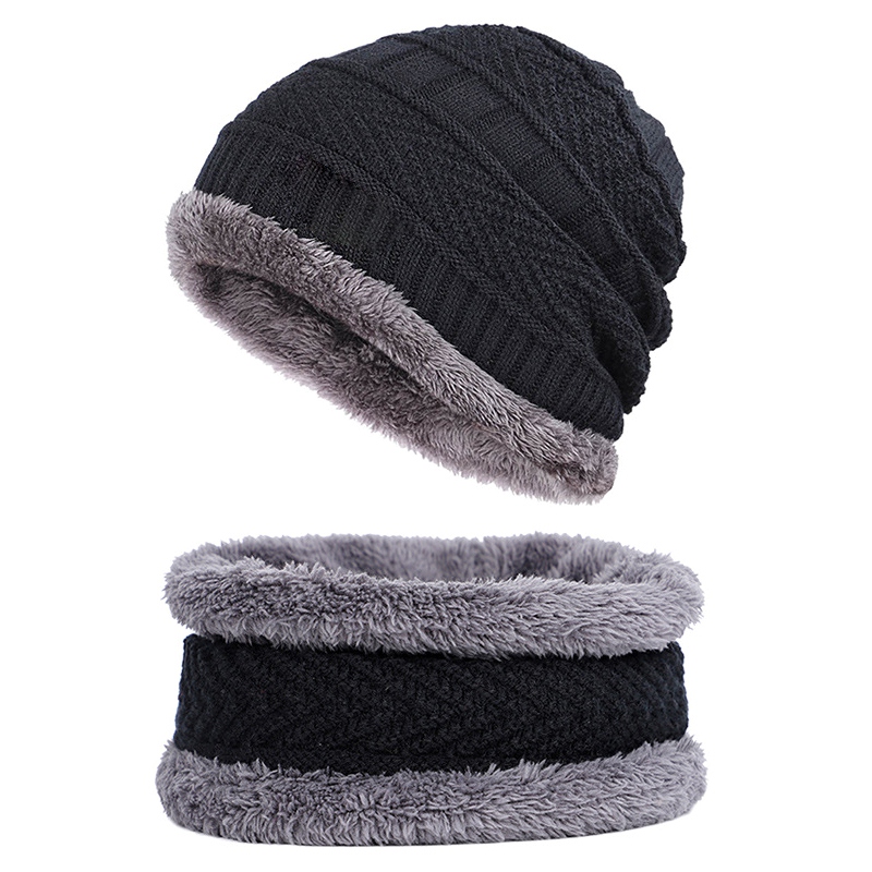 Strikket hat unisex vinter tyk varm fleece foret hals varmere tørklæde sæt til snowboard skiløb skøjteløb