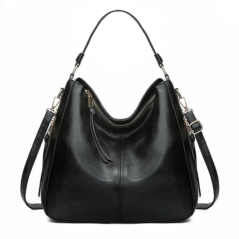 DIDABEAR Hobo Bag Leather Women Handbags Female Leisure Shoulder Bags Purses Vintage Bolsas Large Capacity Tote bag: black