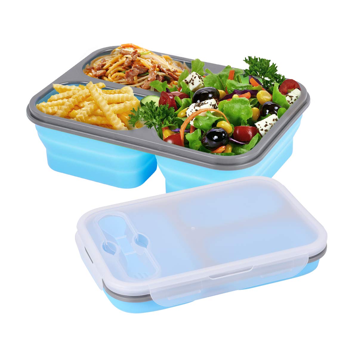 1100ml x 3 komory silikonowy składany obiad skrzynka kuchenny składany przenośny pojemnik bento pojemnik robić przechowywania żywności ekologiczny lunchbox
