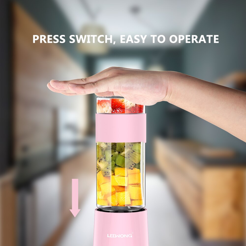 LEEWONG Electric Portable Blender Mini Multi-functional Glass Juicer Travel Kitchen 0.25L