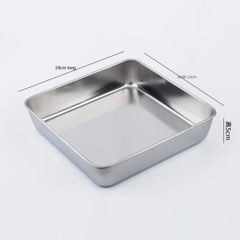 Bandeja cuadrada de acero inoxidable para hornear, bandeja de fondo plano de estilo japonés, bandeja de drenaje para Hotel, caja de mantenimiento fresco con tapa: Rojo