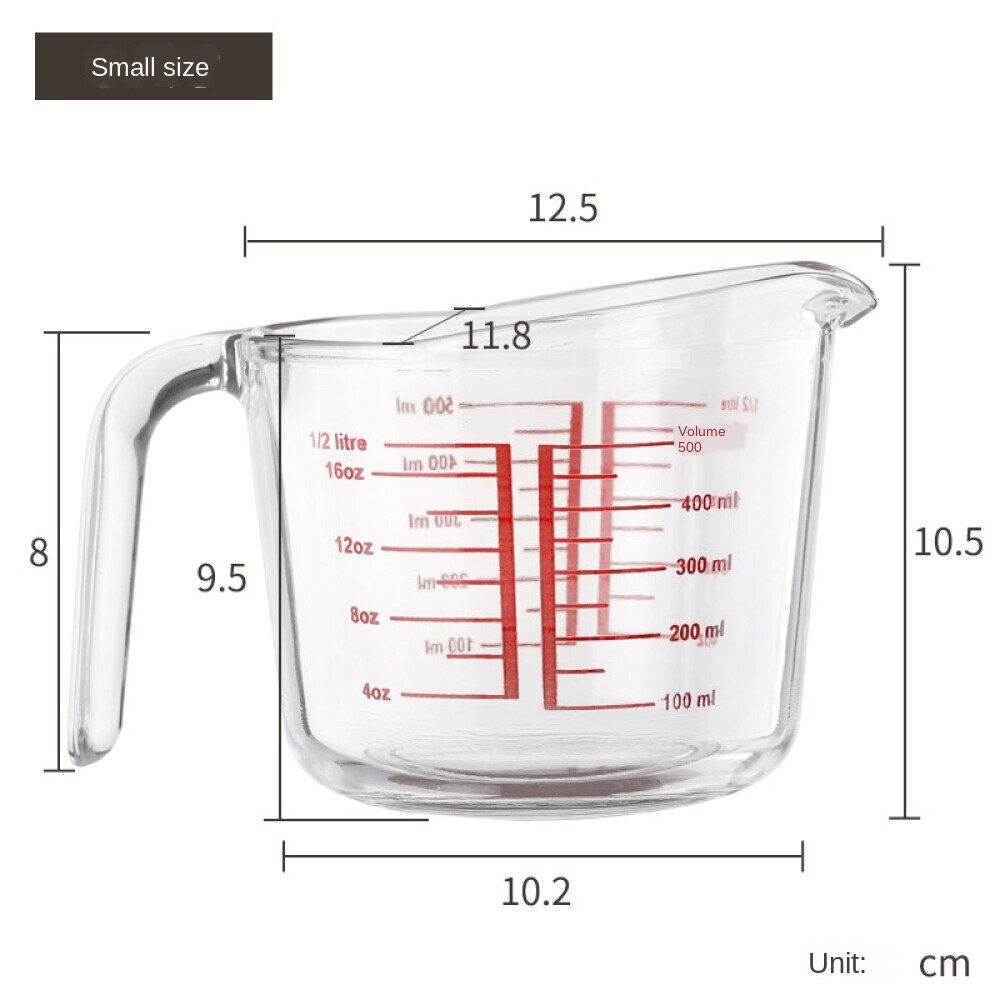 High-end 500 ml (0.5 liter , 2 kop), hærdet glas målebæger klar