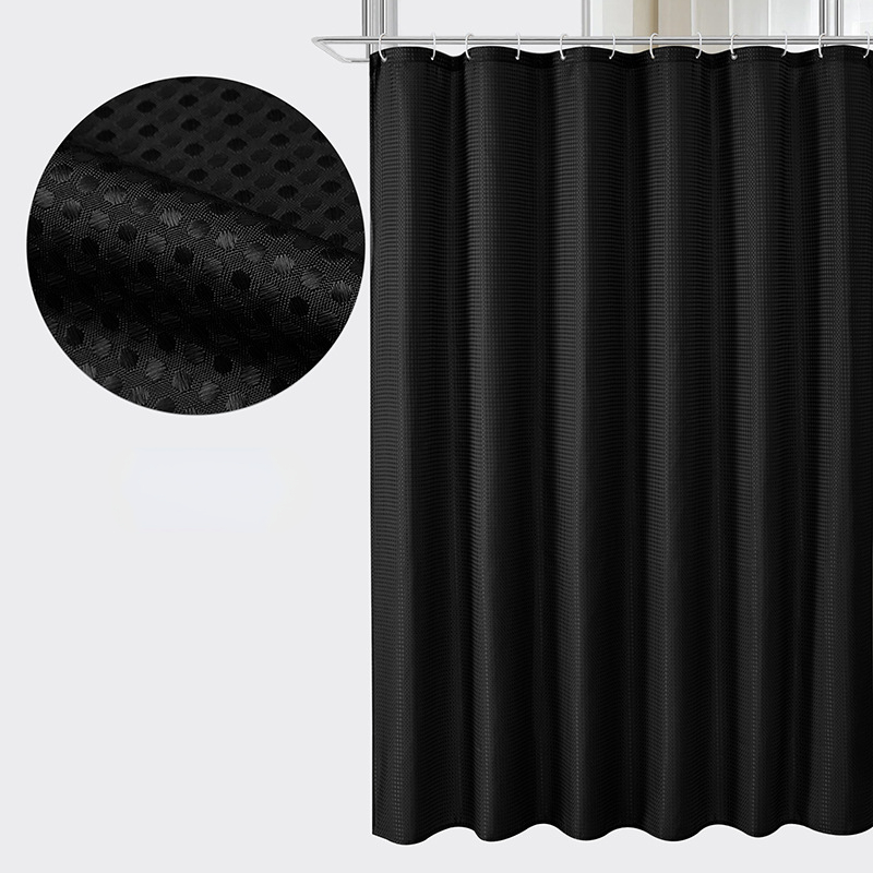 Plain Waterproof and Mildew-proof Polyester Shower Curtain Bathroom Bathroom Punch-free Shower Curtain Fabric: 180*230cm / black
