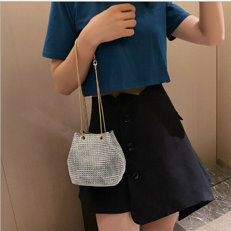 Sac seau de soirée pour femmes, pochette à main en cristal plein de strass, sac de soirée pour fête de mariage