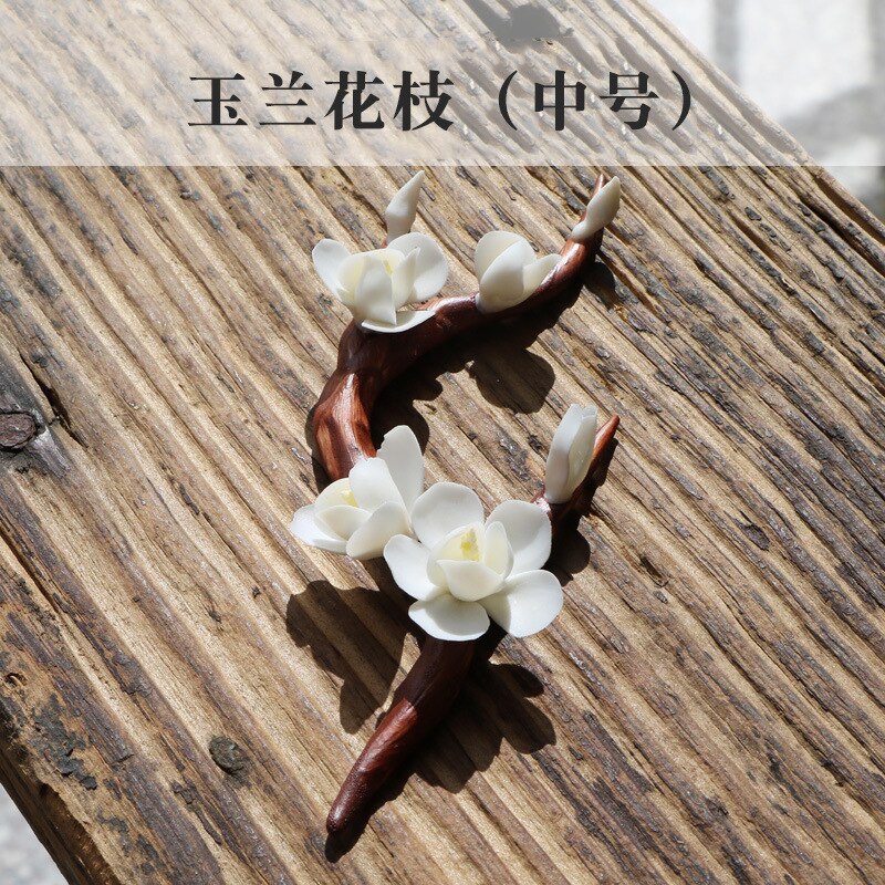 VIDAR-rama de flor de ciruelo de cerámica hecha a mano, accesorios creativos de decoración para Ceremonia de té, adornos Zen: E
