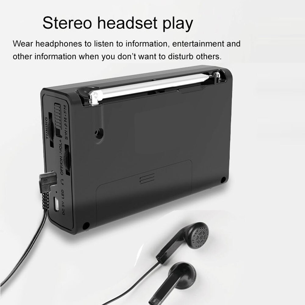 AM/FM/SW Full Band Radio Mini Portable Handheld USB Rechargeable Radio Receiver Speaker Telescopic Antenna 3.5mm Headphone Jack
