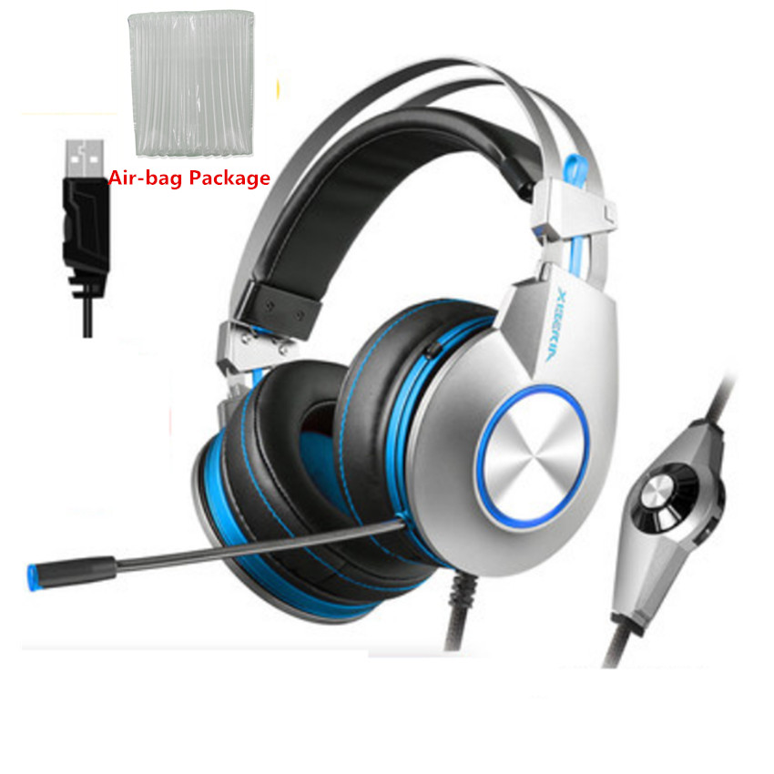 XIBERIA K5 PC Gaming Headset Headphones gaming for Computer Casque USB 7.1 Surround Stereo Headphone with Microphone Led light: Silver-Blue