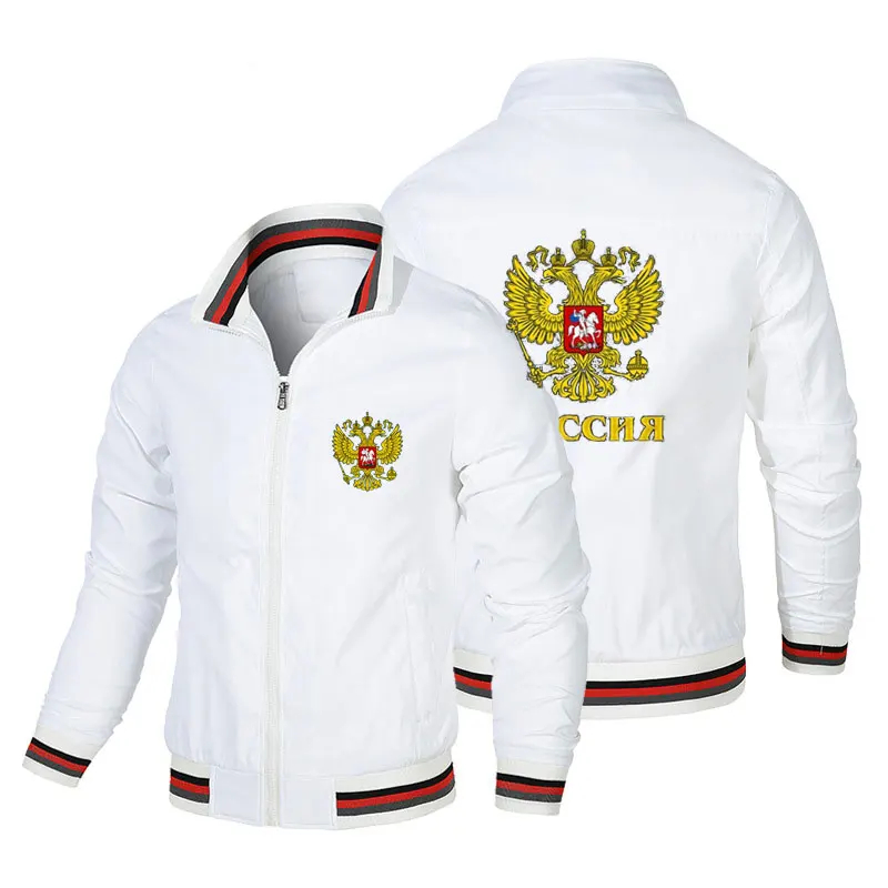 Russian Eagle – veste d'extérieur décontractée à fermeture éclair pour homme, coupe-vent, haut, nouvel article automne/hiver 2024: L / WHITE