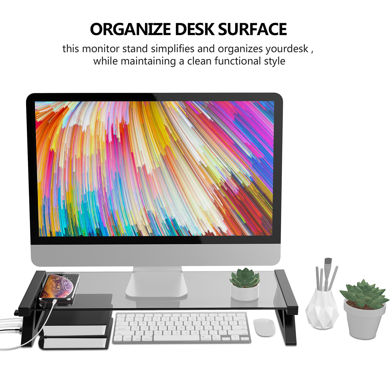 Computer monitor stand base dual card position computer tempered glass desktop heat dissipation storage USB expansion stand
