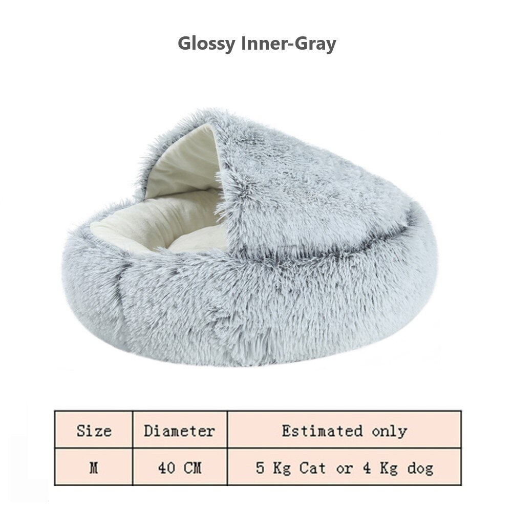 Gato cama cueva con capucha Donut acogedor suave cama de peluche para perro auto calentamiento Cuddler cama nido para pequeño mediano de perros, gatos, cachorros.: Glossy Inner-Gray